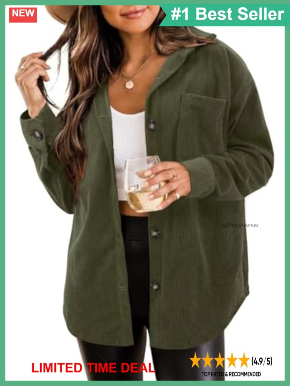 Corduroy Button Down Shacket Loose Fit Blouse